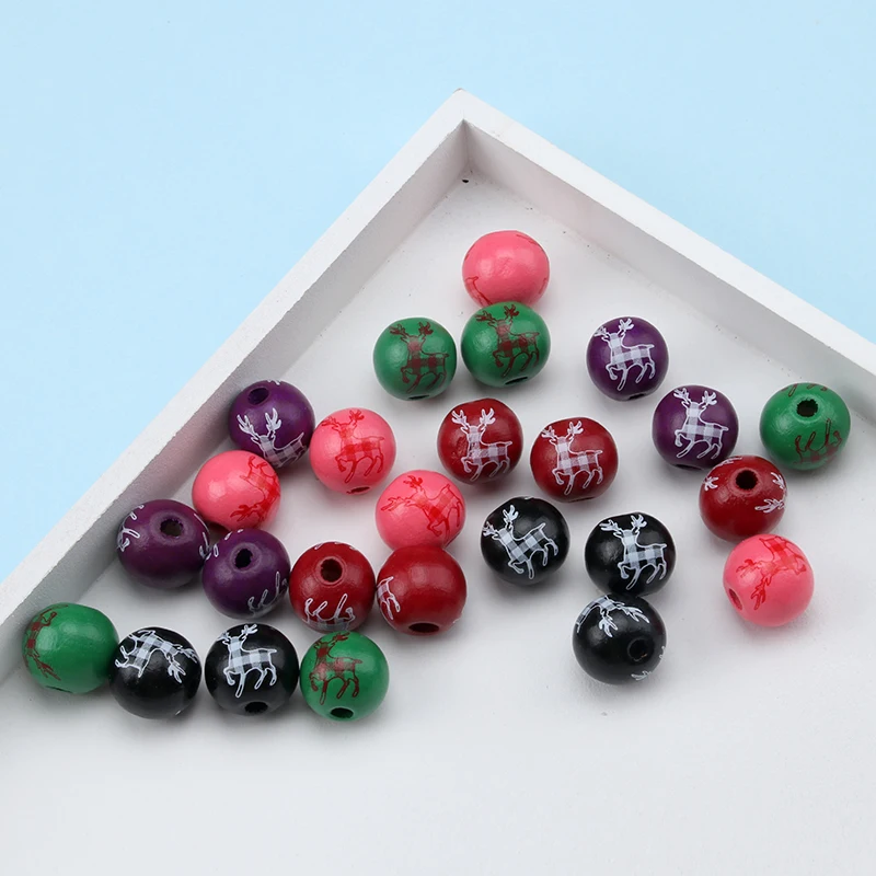 

20Pcs/Lot New Product 16mm Christmas Elk Pattern Wooden Beads Spacer Loose Beads For Jewelry Making DIY Handmade Accessories