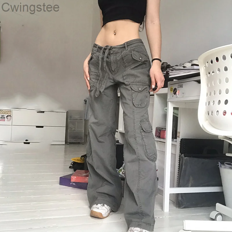 

Streetwear Retro Loose Cargo Denim Jeans Women Pockets Fashion Fairycore Clothes Casual Vintage Joggers Sweatpants