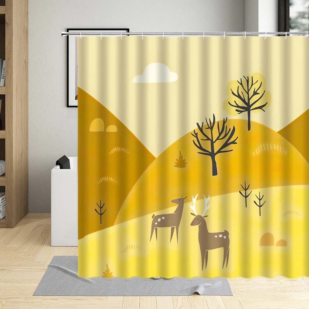 

Waterproof Shower Curtain Set With 12 Hooks Forest Elk Deer Bathroom Curtains Polyester Fabric Bathtub For Home Decor Screens