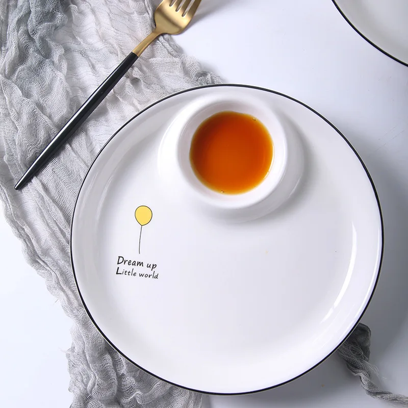 22 см мультяшная круглая керамическая тарелка скандинавский черный край для