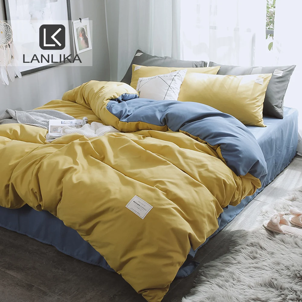 

Желтый пододеяльник Lanlika, простыня на плоской пододеяльнике, наволочка, Декор, постельное белье, домашний текстиль, синяя простыня, льняной ...