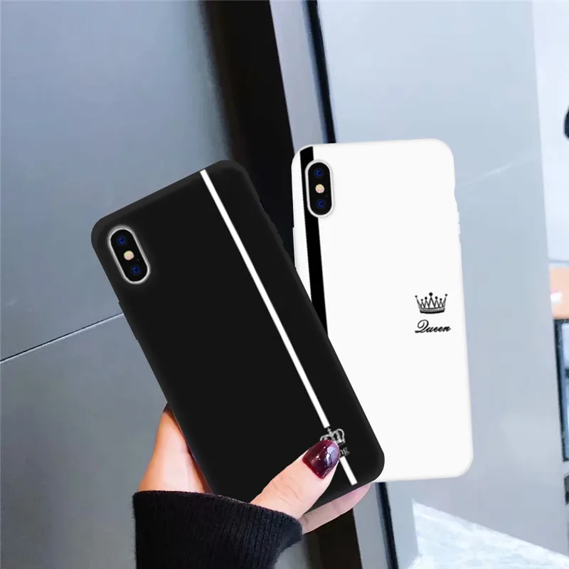 Чехол для телефона King Queen Lovers IPhone 12 11 Pro XS MAX XR 7 8 6s Plus SE2020 Черный Белый силиконовый
