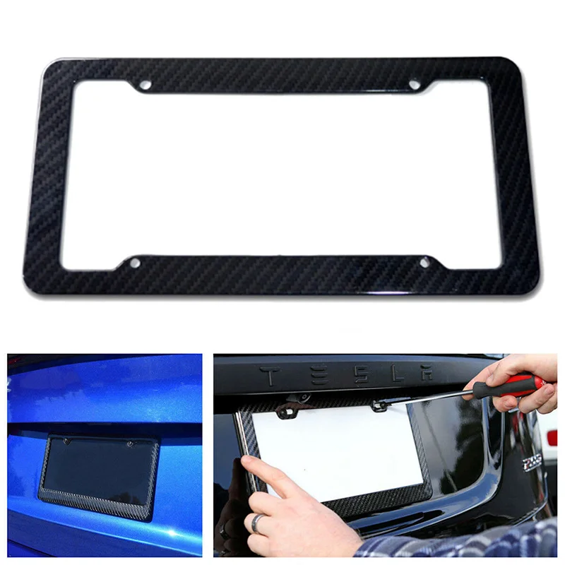 

Black Carbon Bracket Screws,Universal American License Plate Frame Auto Accessory Fiber Number Plate TAG Cover for Front Rear