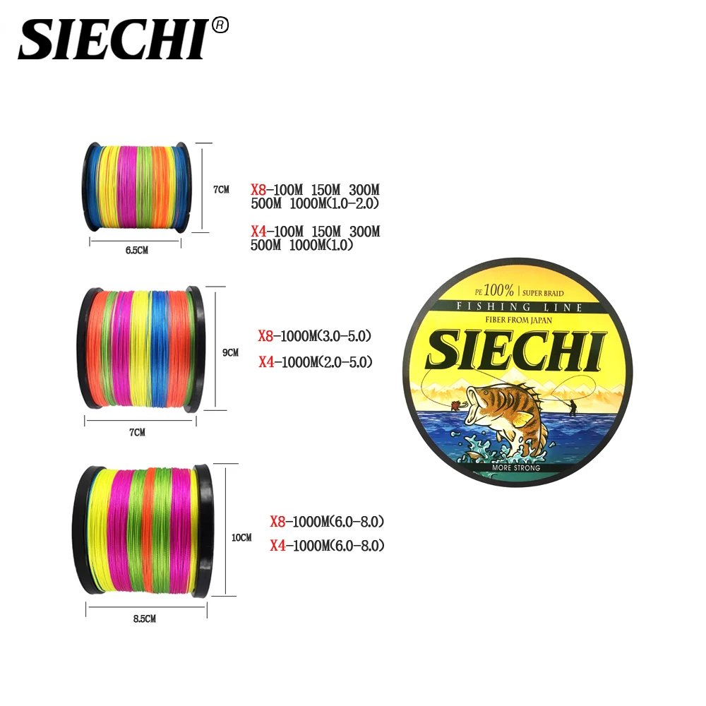 SIECHI 300 м 500 1000 8 нитей 4 пряди 12 83 фунтов Полиэтиленовая плетеная рыболовная леска