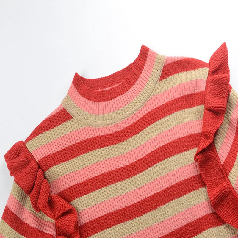 Облегающее вязаное платье-свитер в полоску для женщин Элегантное зимнее