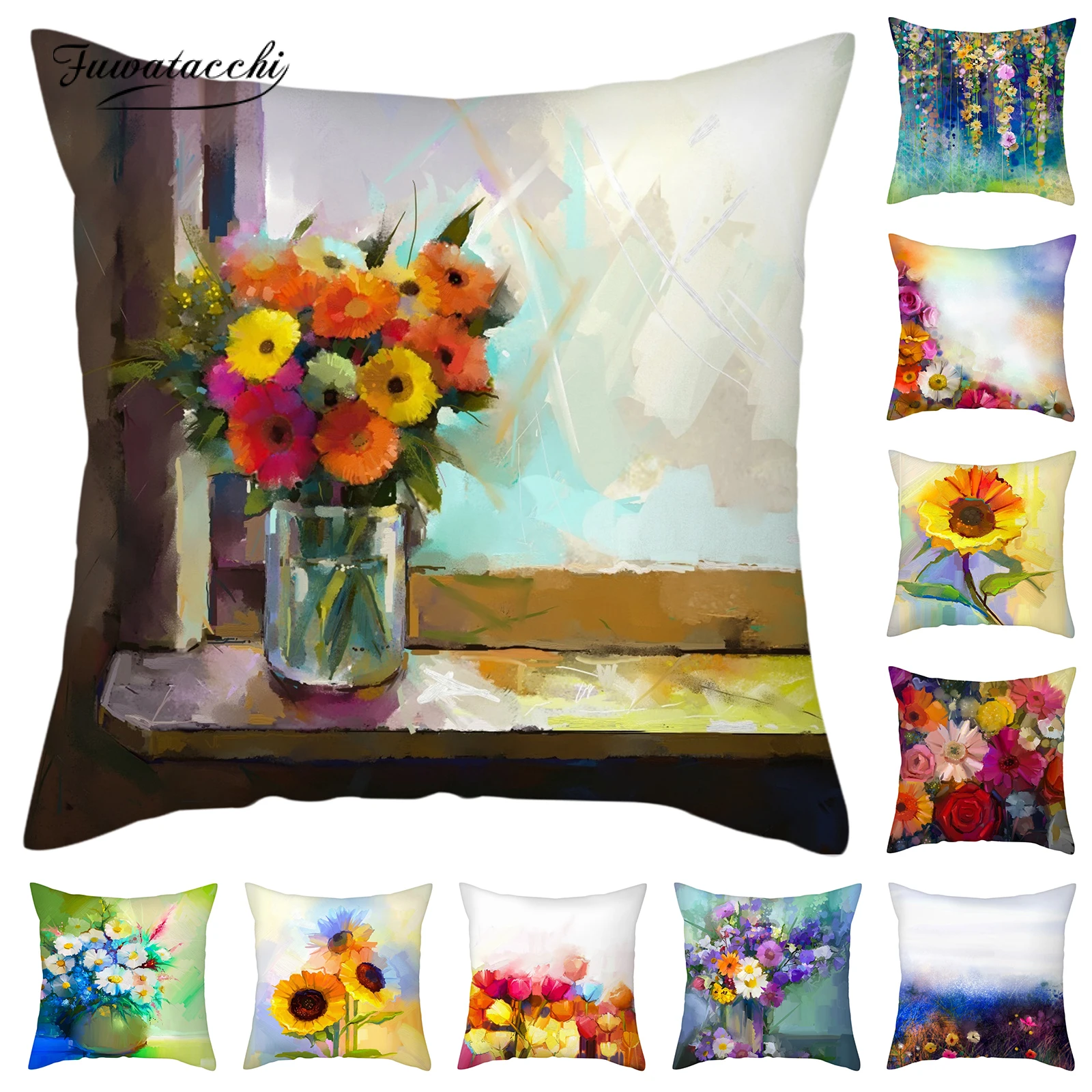 

Fuwatacchi Plant Flower Cushion Cover 45x45 Pillowcase Sofa Pillowcase Decorative Pillowcover Polyester Home Decor Pillow Cases