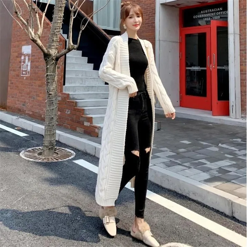 Женский Длинный трикотажный свитер K24 свободный большого размера в стиле