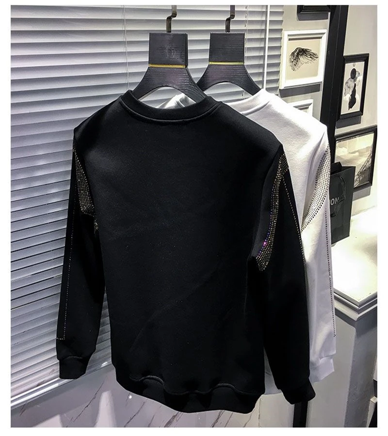 

2021 Autumn Winter Men's High Quality Mew Fashion Design Hot Drilling Casual Round Neck Slim Hoodie