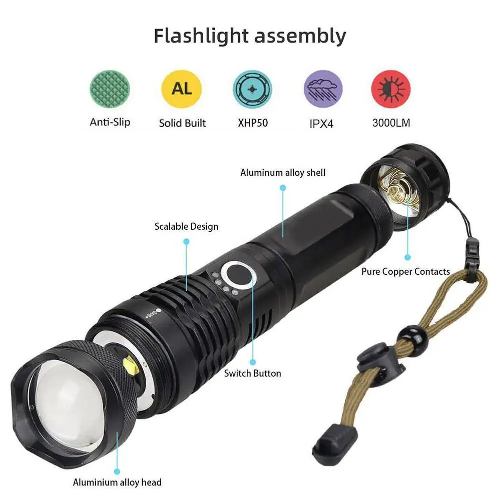 

Outdoor USB Rechargeable Torch Telescopic LED Flashlight Zoom Bicycle Light Waterproof Super Bright Camping Hunting Flashlight