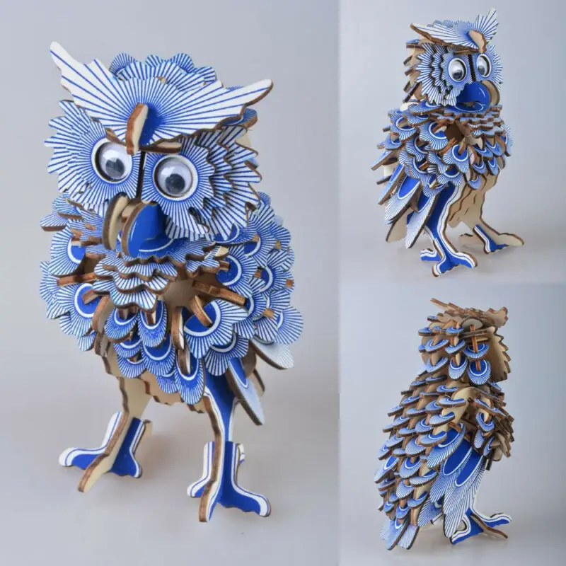 DIY 3D собранная лазерная резка деревянная Сова головоломка игра подарок для детей