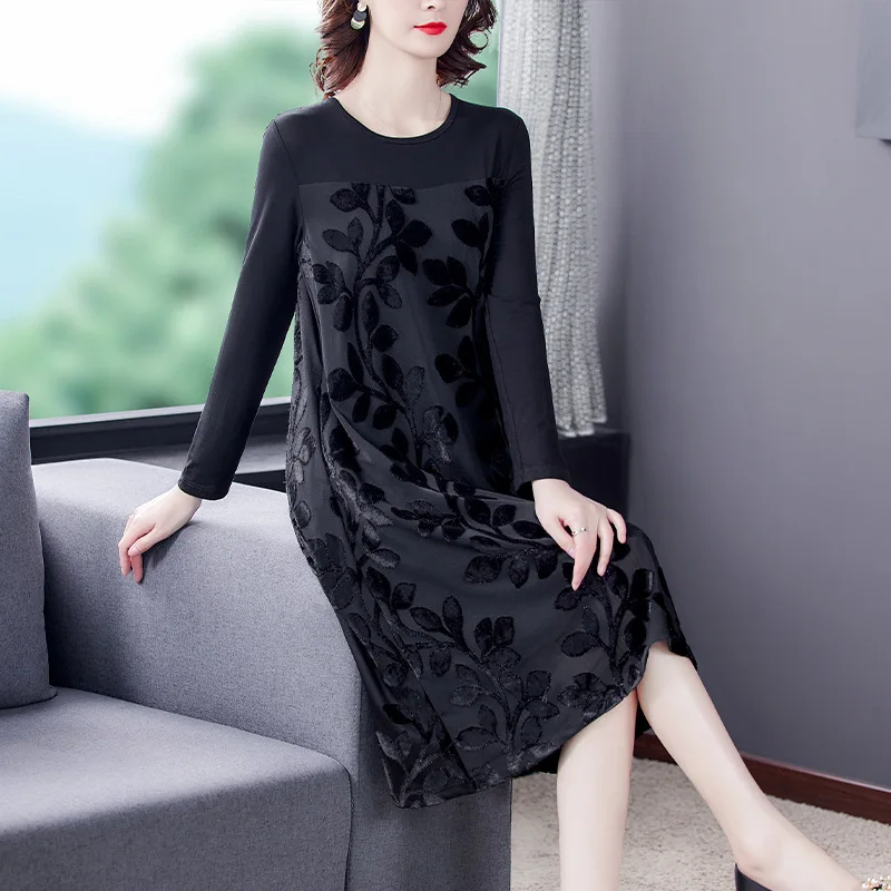

Spring Black Jacquard Knitted Vintage Midi Dress 2021 Autumn Casual Long Sleeve Dress Women Elegant Bodycon Party Solid Vestidos