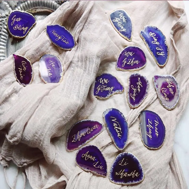 custom-small purple Индивидуальные натуральный агат ювелирные изделия каботажное судно для годовщины помолвки вечерние именная табличка на заказ в виде жениха и невесты подарок для невесты для свадьбы - Цвет: custom-small purple