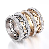 hip hop stainless steel iced out bling ring female gold silver color micro paved cz heart rings for women men jewelry 2022