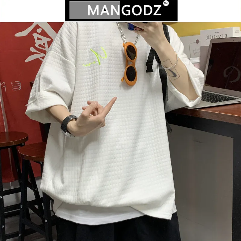 

Мужская футболка с вышивкой, Повседневная Свободная футболка с круглым вырезом и рукавом до локтя, модные корейские свитшоты, Новинка лета ...