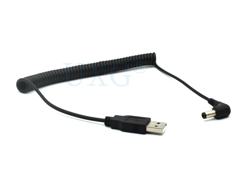 

90 Degree 1.2M Spring Coiled USB Cable USB 2.0 A Male Plug to DC Power Charging Jack 5.5mm x2.5mm Cord Cable Black