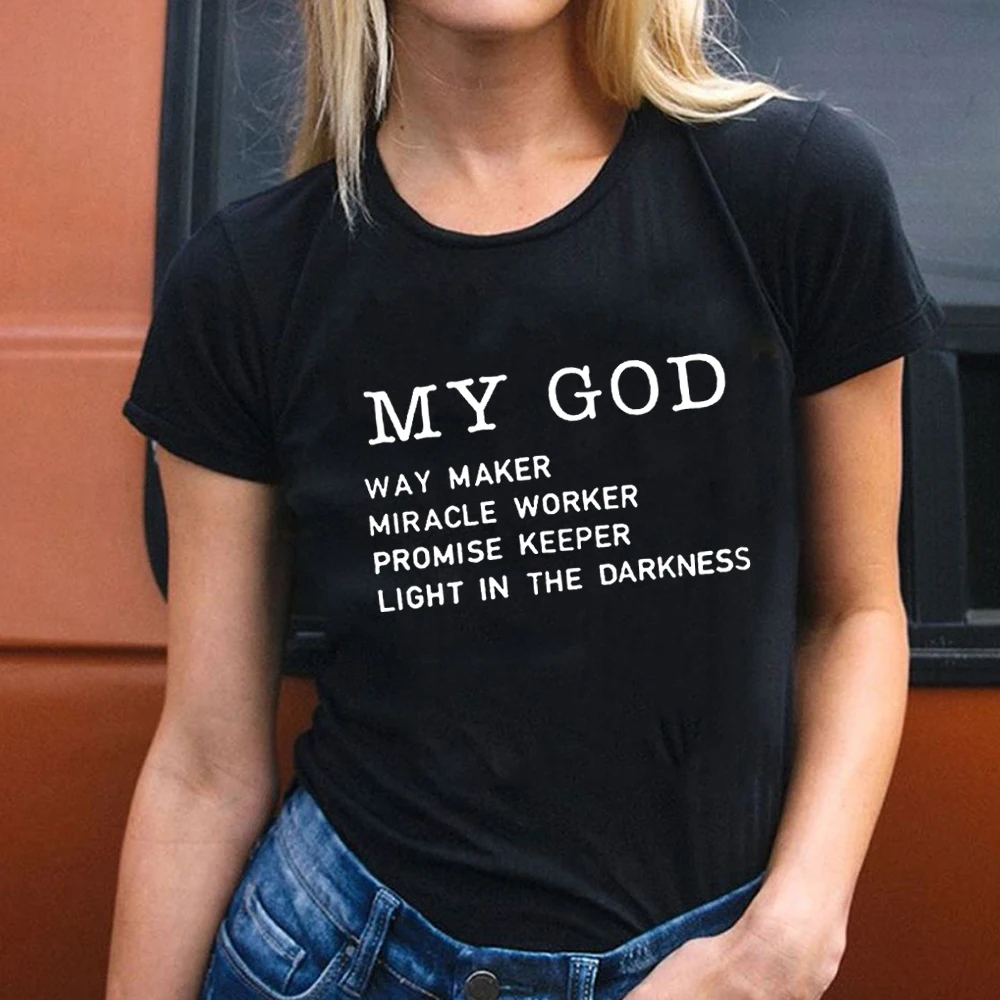 

Female Clothes Faith Graphic Tees Tops Way Maker Miracle Worker My God Christian Women Summer Short Sleeve T Shirt Streetwear