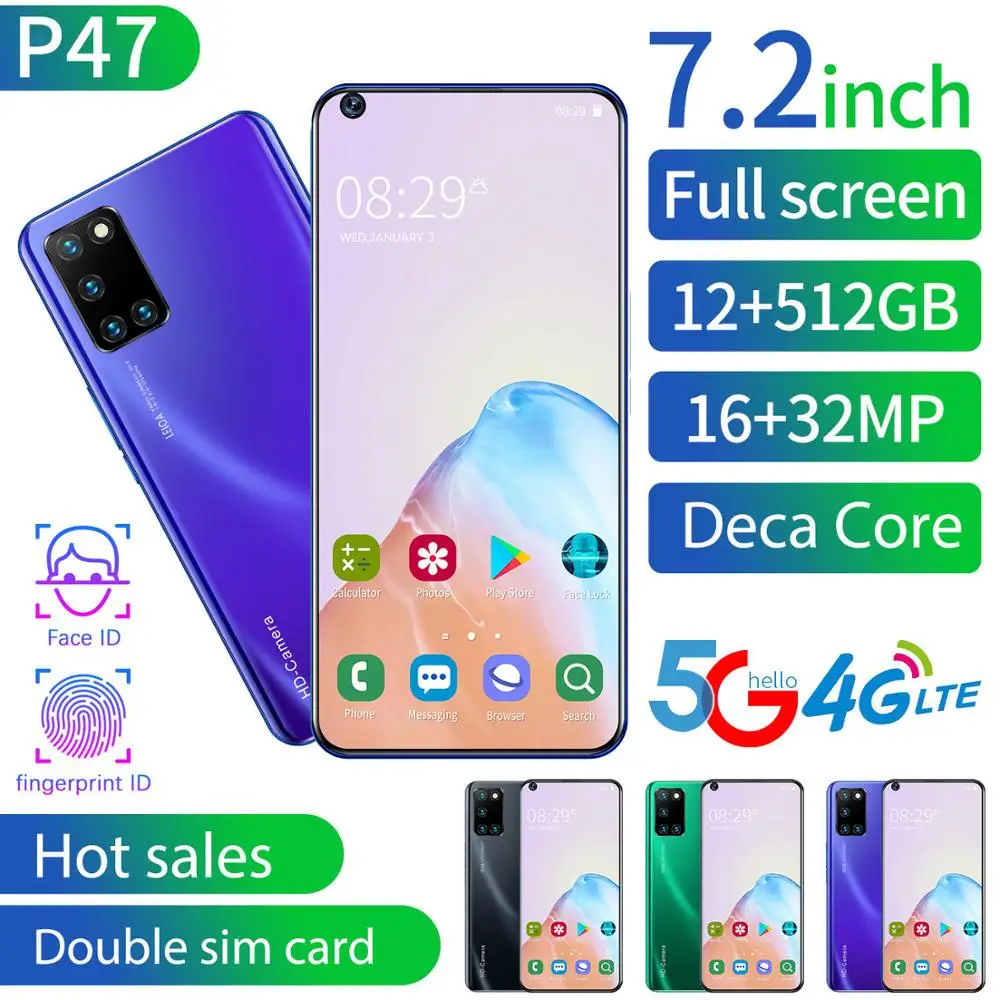 7 2 дюймов p47 смартфон network global доставить Snapdragon 855 плюс телефонов celulares 12 ГБ 512 Octa Core 4G