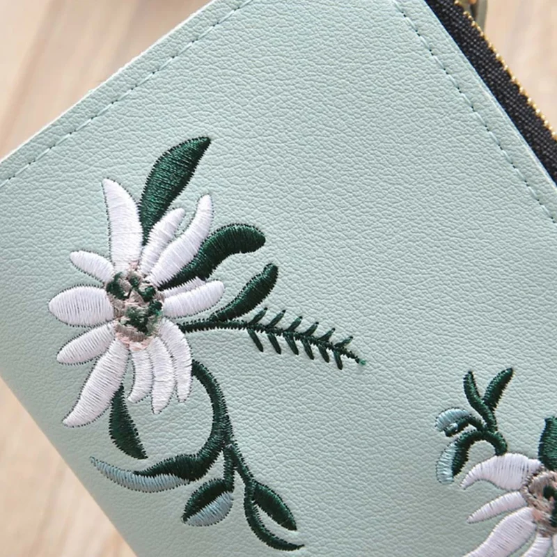 

Mini Flower Bag Money Organizer Short Luxury Brand Wallet with Zipper Small Embroidery Holders