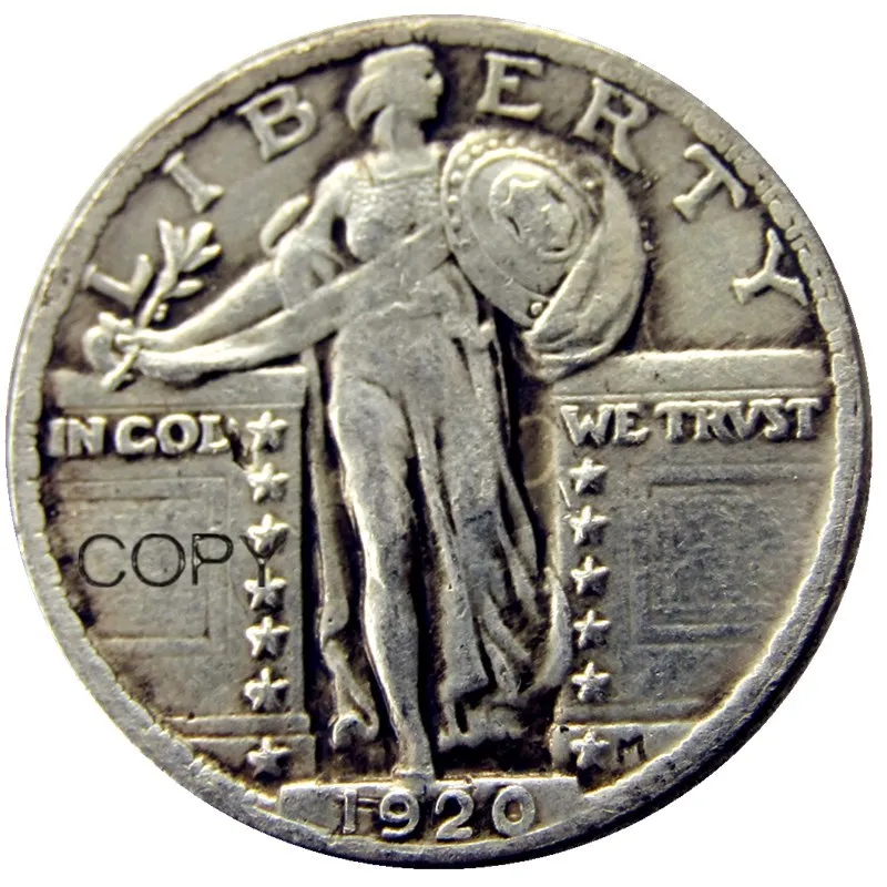 Монеты США полный набор(1916-1924)-p-s 9 шт, стоящая свобода четверть долларов Посеребренная копия - Цвет: 1920