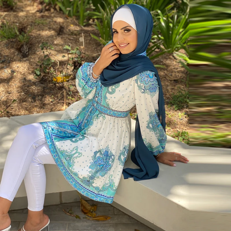 Abayeh clothing printing palace style retro blouse Muslim women blouse Oman Pakistani clothing Ramadan Eid Mubarak blouse shirt
