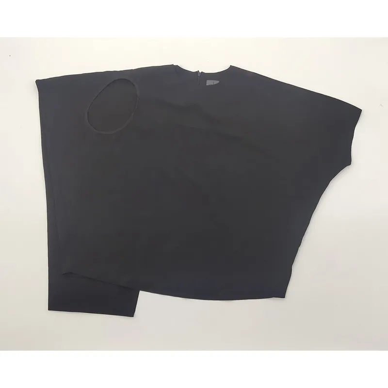 

Women T Shirt Irregular Hollow Out Cotton Black T Shirt Women Asymmetry Split Loose Casual Short Summer Tshirt Tops 2021 New