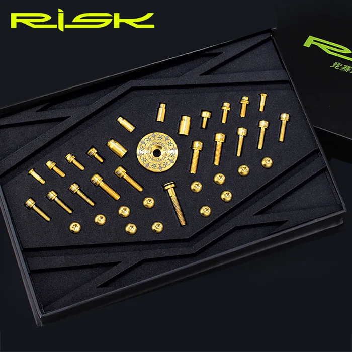 Gold RISK 36 шт. титановый сплав комплекты винтов для MTB велосипеда общие болты винт переключатель/тормоз/клетка/крышка клапана/крепежные болты с шайбой - Цвет: Gold