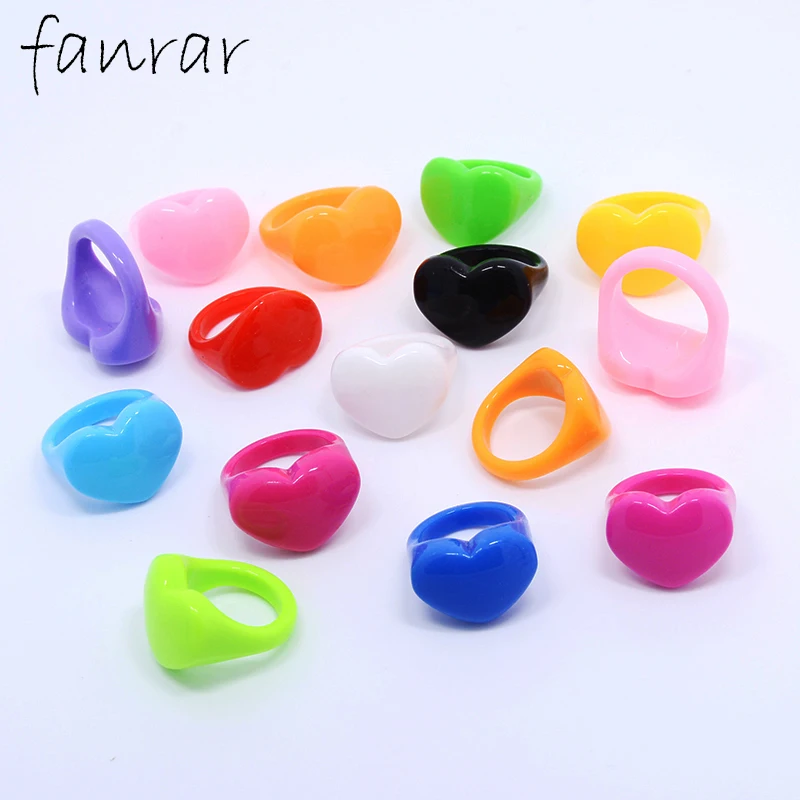Кольца с акриловым сердечком женские, винтажные разноцветные геометрические украшения, простая бижутерия, 10-20 штук