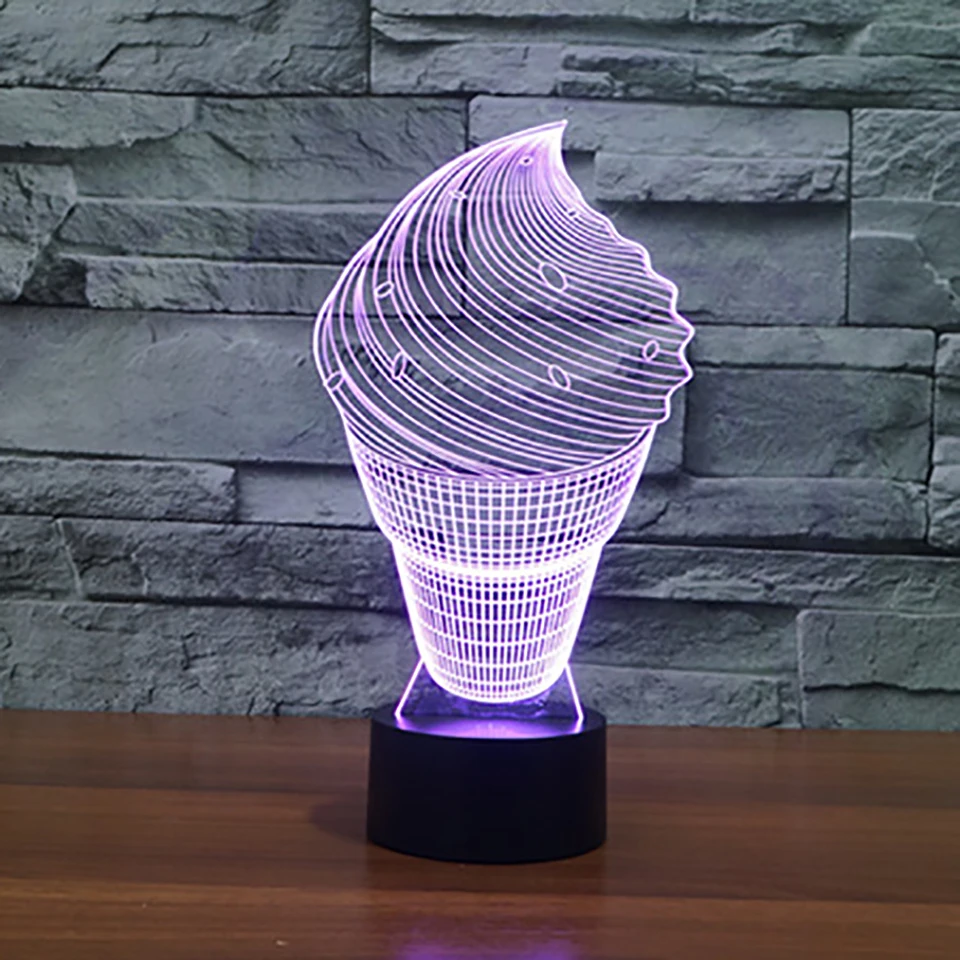 7 цветов визуальный 3D светодиодный ночник с мороженым настольная лампа для сна