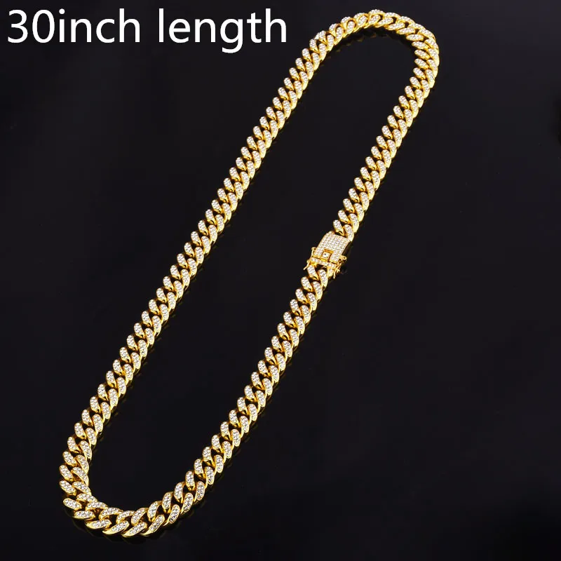 gold 30inch Мужская цепочка в стиле хип-хоп со льдом, ожерелье с кристаллами, CZ мужские кубинские цепочки, ожерелье, ювелирные изделия в стиле хип-хоп, подарки - Окраска металла: gold 30inch