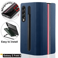 for galaxy z fold3 5g stylus s pen slot socket phone case for samsung z fold 3 luxury case with s pen holder leather flip cover