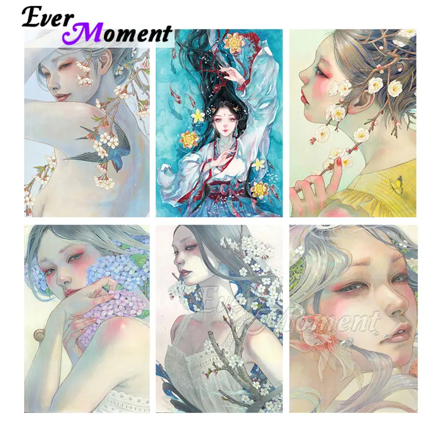 

Картина из страз Ever Moment с изображением девушки, цветка, квадратная Алмазная вышивка, домашнее искусство, Настенная картина для дома, S2F2582