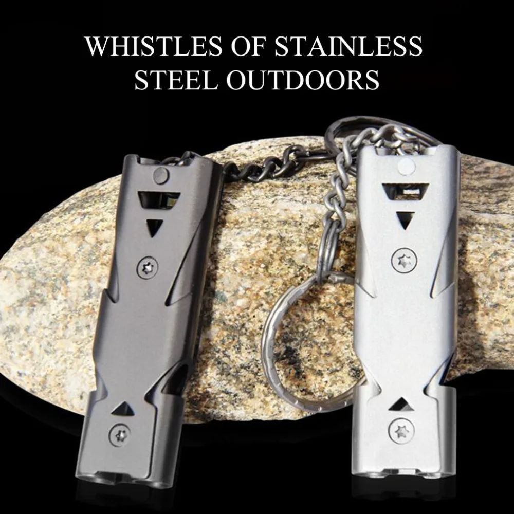 

150db Double Pipe Whistle High Decibel Stainless Steel Outdoor Emergency Survival Whistle Keychain Cheerleading Whistle