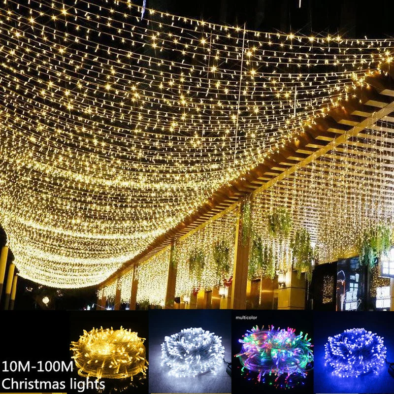 

Уличная гирлянда 10 м 100 м, светодиодная гирлянда, Рождественская гирлянда, Сказочная световая цепочка, водонепроницаемая гирлянда с подсвет...