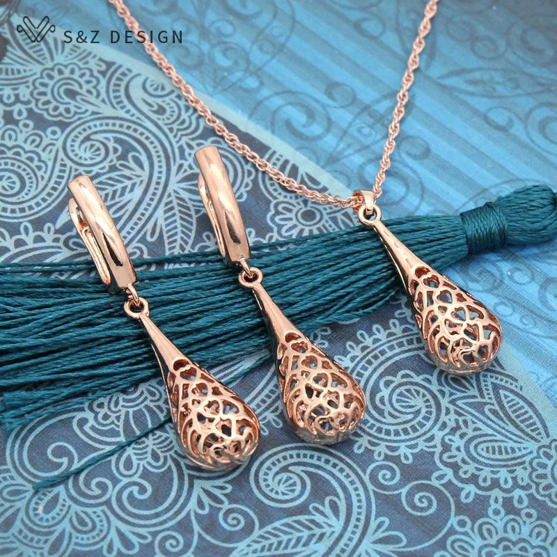 Женский винтажный Ювелирный Комплект S &amp Z серьги-подвески из розового золота 585