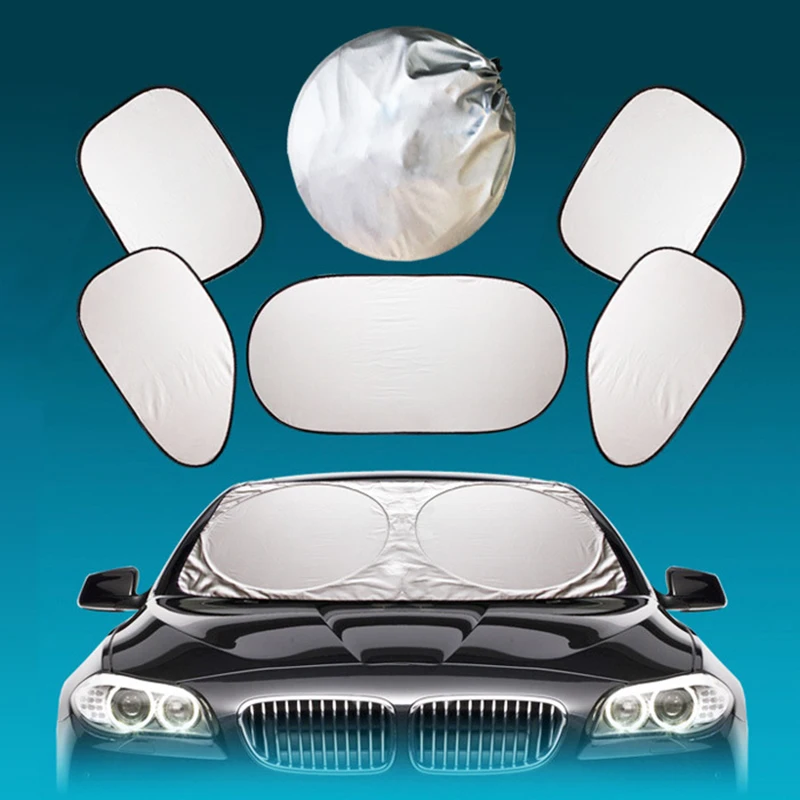 

2023 Universal Car 6 Folding Window Sunblock Shade Front Rear Window Visor Windshield Sunshade Reflecting UV Styling kit