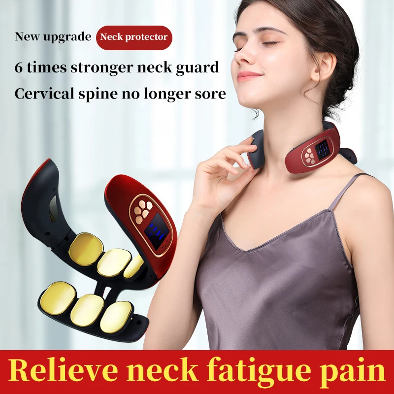 

6 Heads Smart Electric Neck and Back Pulse Massager TENS Wireless Heat Cervical Vertebra Relax Pain Kneading Massage Machine