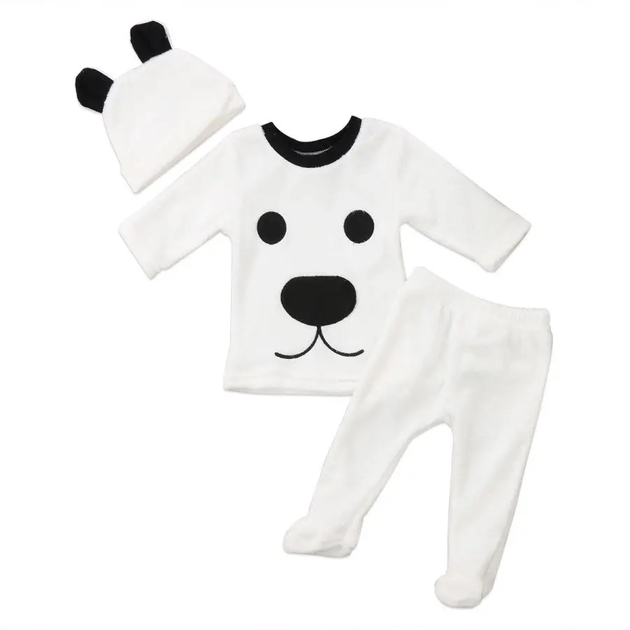 

2020 Newborn Baby Girl Boy Long Sleeve Hairy Warm 3 pcs Clothing Set Babies Tops Pants Outfits Set Fluffy Pjs Clothes Pyjamas