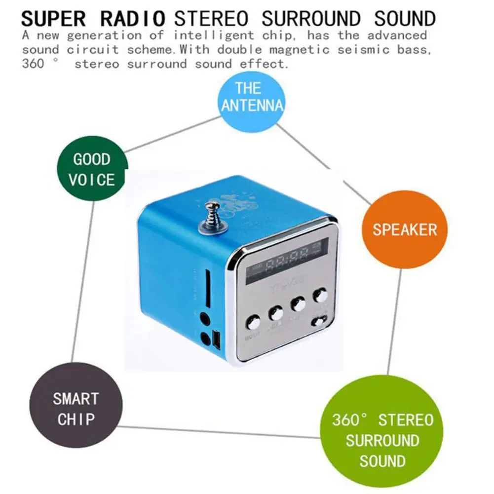 Портативное мини-радио цифровой FM-динамик LCD стерео MP3 музыкальный плеер с