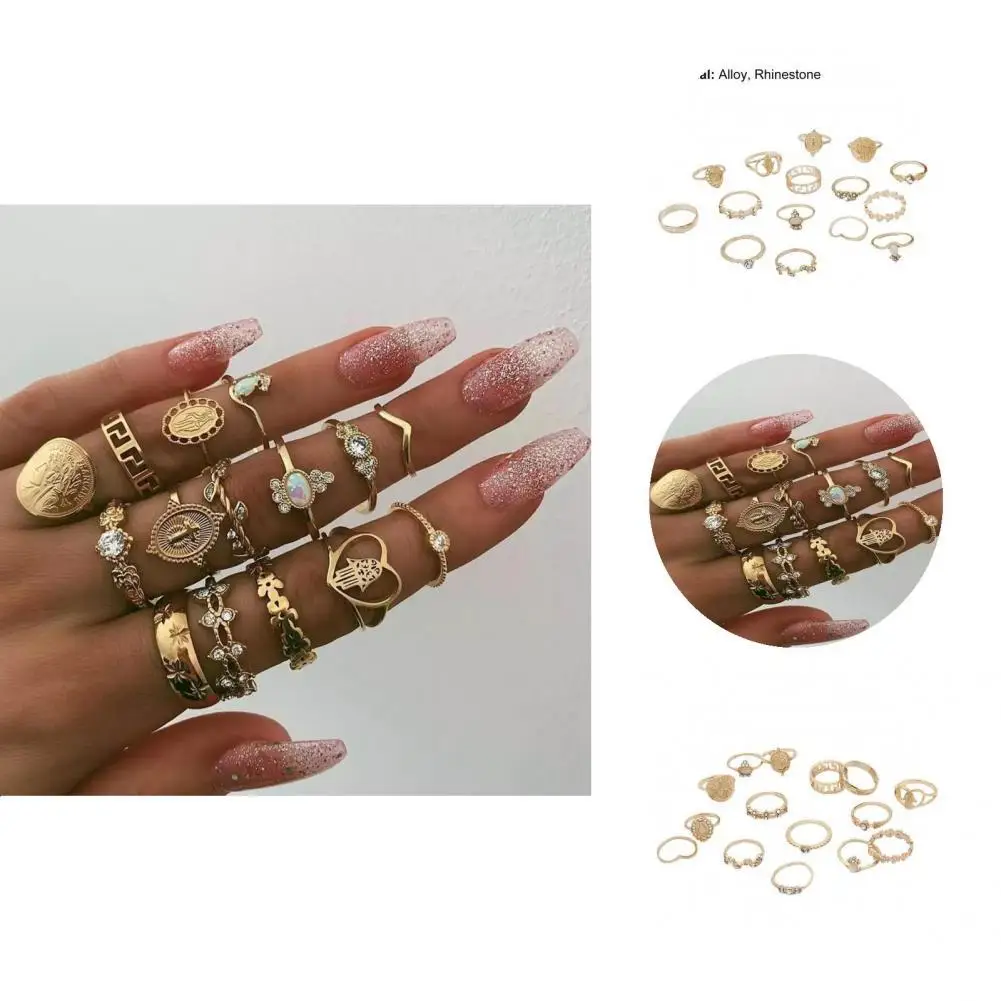 

15Pcs Finger Bands Twist Lightweight Stackable Rhinestone Flower Pattern Finger Rings Joint Rings Fashion Jewelry