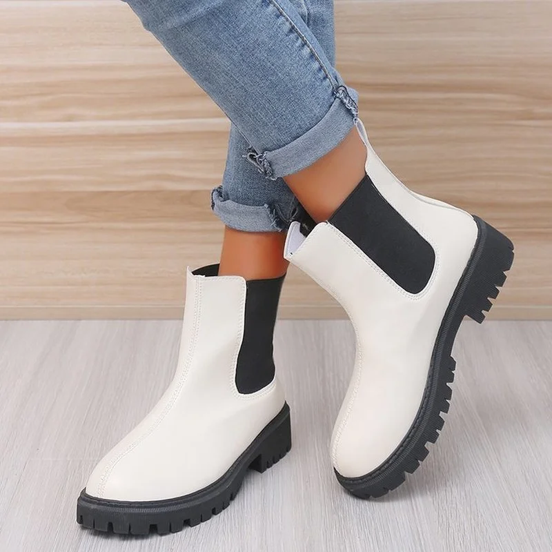 

New Thick-soled Boots 2021 Autumn New Fashion Flat Bottomed Women's Low-top Martin Boots British Style Short Boots Round Head