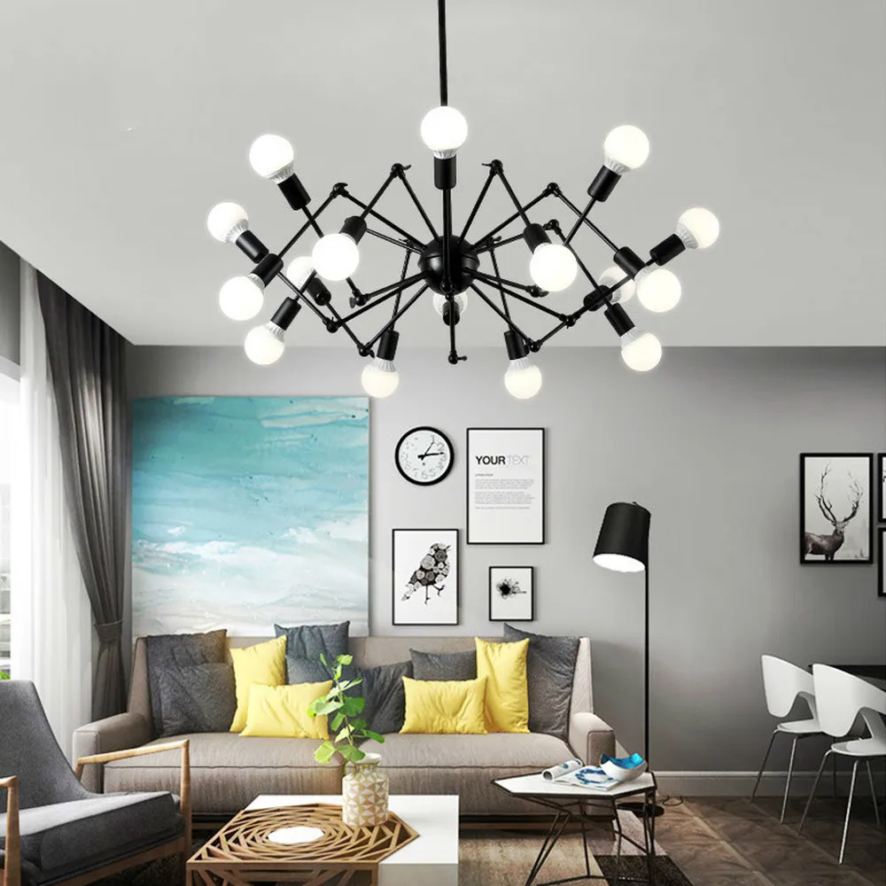 

Simple modern lighting living room Pendant Lights retro industrial creative spider wrought iron black restaurant WF919435