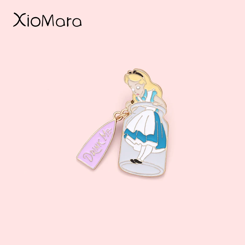 Мини Алиса в бутылке эмалированные булавки напиток меня сказка Броши нагрудные