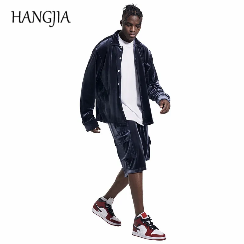 

Streetwear Gold Velvet Spring and Summer Casual Retro Cargo Shirt Men's Popular Long-sleeved Loose Casual Velour Shirts Top