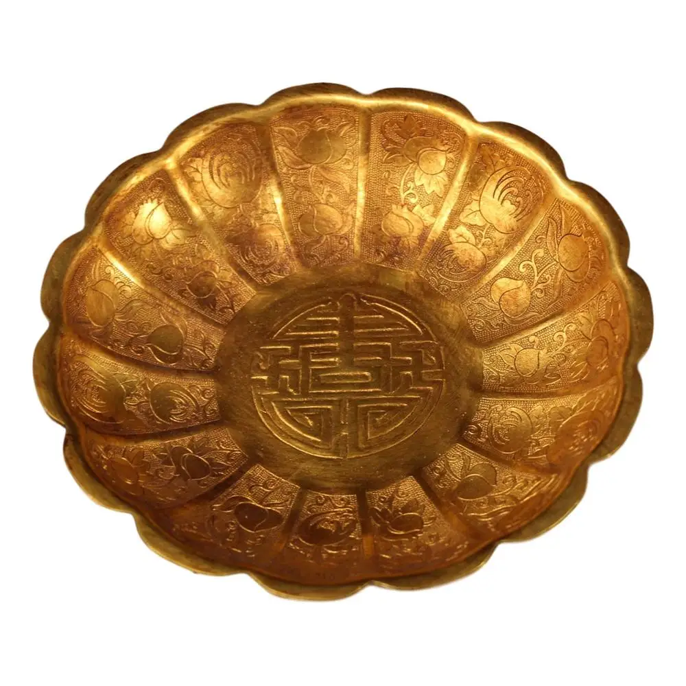 Laojunlu de Cobre Feito à Mão Placa de Pétala Coleção de Coleção Puro Antigo Esculpida Dourada Imitação Bronze Obra-prima de
