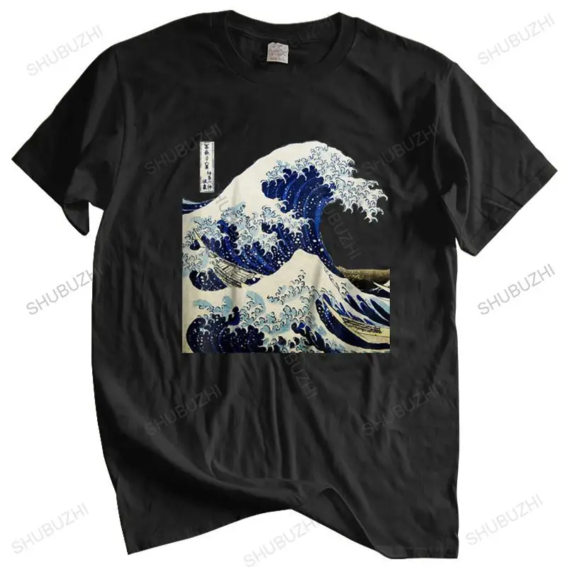 Мужская хлопковая футболка летняя брендовая Kanagawa с японской надписью The Great Wave