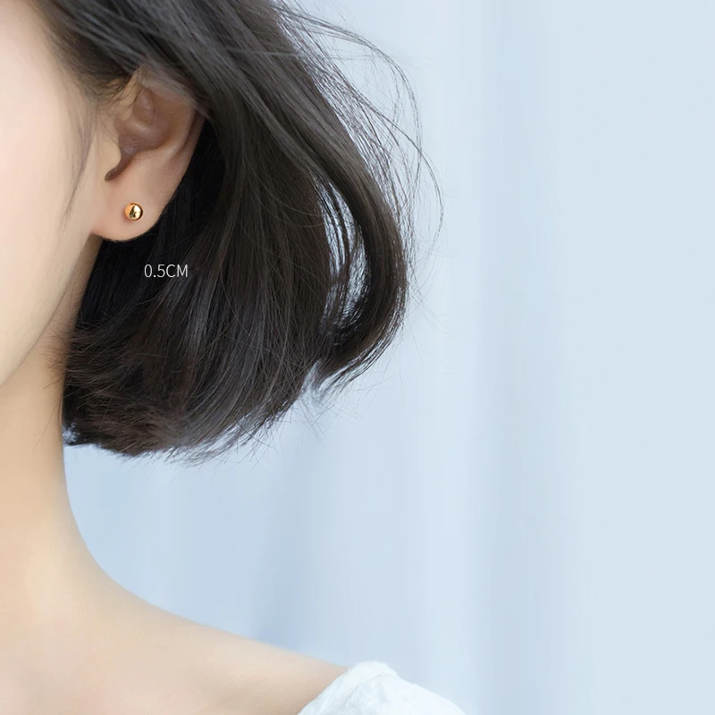 Мода Один Круглый Бисер Розовое Золото Покрытие Модные Маленькие Светящиеся Серьги-гвоздики для Женщин Свежие Гипоаллергенные Элегантные Украшения.