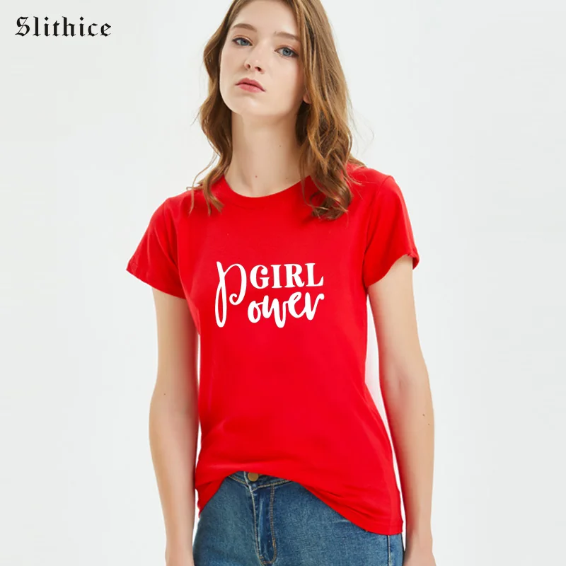 

Slithice Harajuku T shirt Women Summer Tops Short sleeve aesthetic GIRL POWER Letter Print T-shirt camiseta mujer Hipster Tumblr