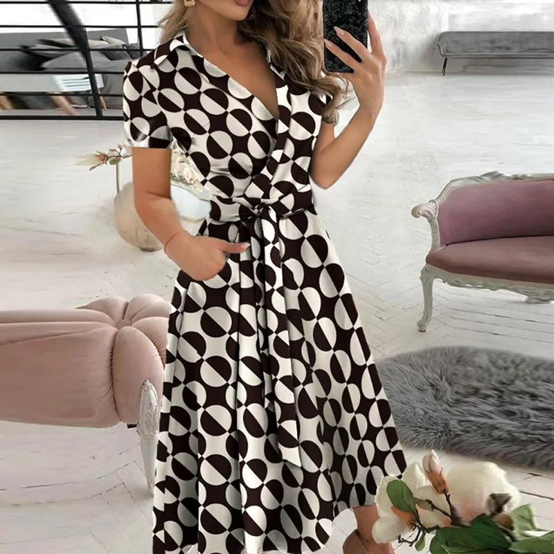 

2021 Summer Women Sexy Deep V-Neck Short Sleeve A-Line Dress Fashion Elegant Off Shoulder Belt Dress Office Lady Casual Vestidos