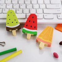1pclot kawaii fruit watermelon kiwi popsicle rubber eraser stationery school office supplies student gift random