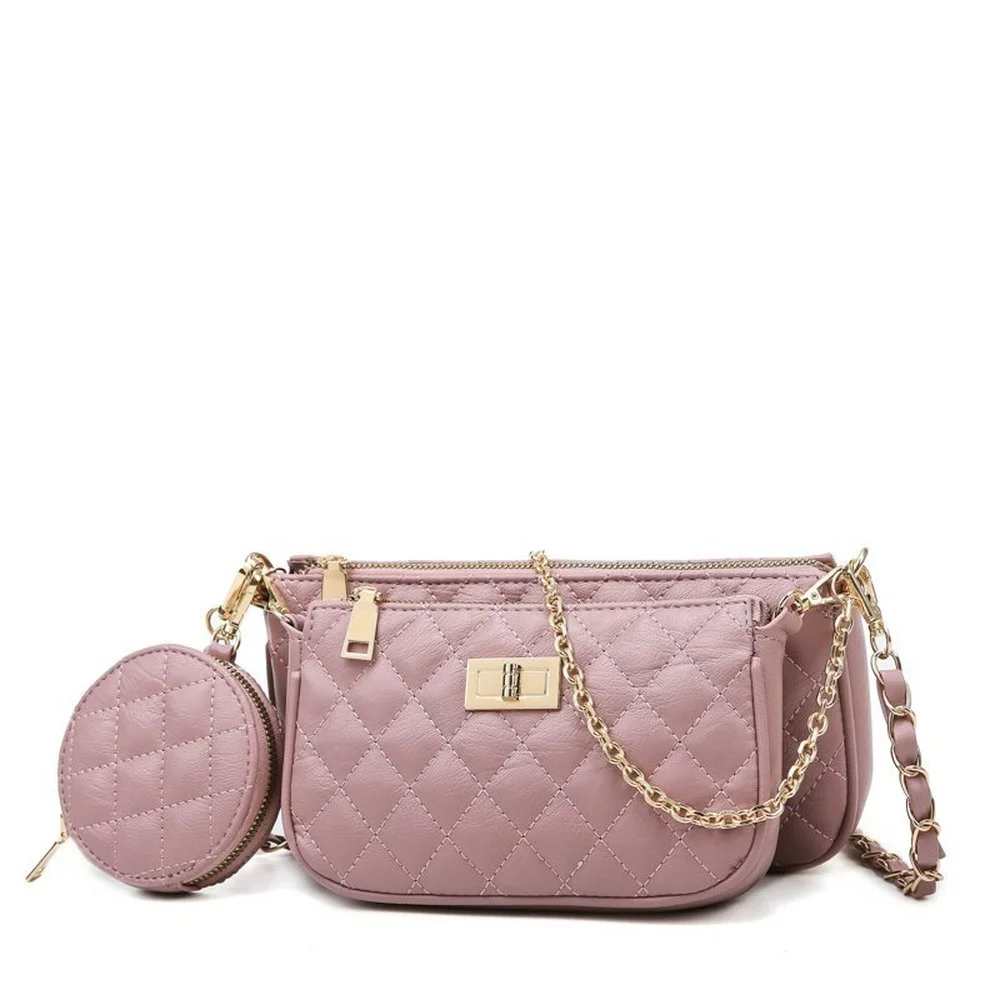 

Fashion 3 In 1 Bag Women Shoulder Messenger Beach Bag for Summer Handbags and Purses Diamond Lattice Print Pouch Tote 2021 New